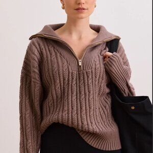 NEW! Lune Active BLAKE cable knit half-zip sweater Fossil Size Small